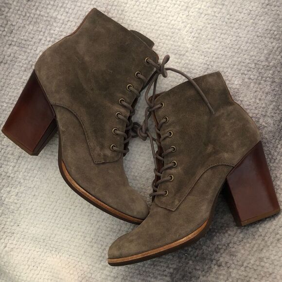 Kork-Ease ELFA Women’s Size 8.5M Taupe Suede Lace-Up Ankle Boots Block Heel - Picture 2 of 12